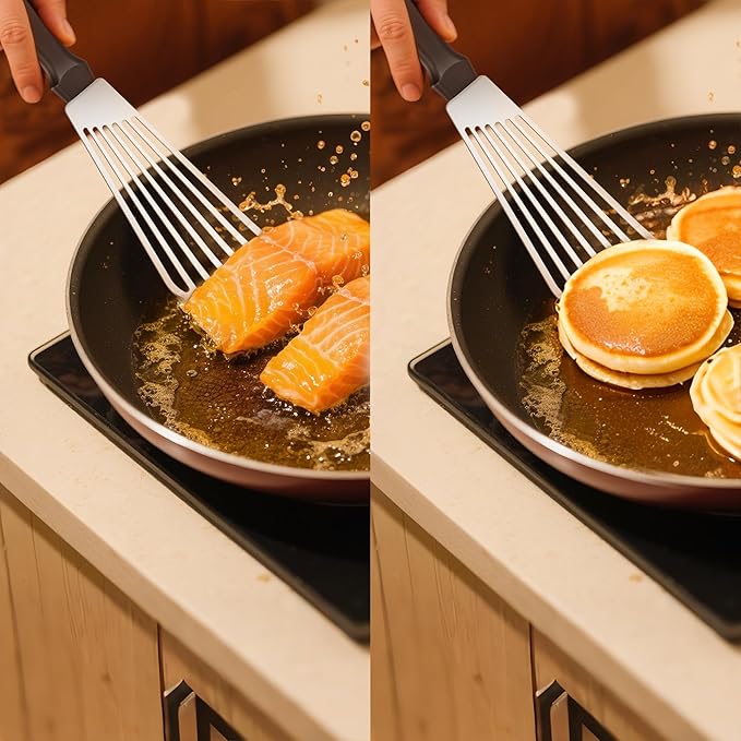 18/8 Stainless Steel Fish Spatula, Thin Long Flexible 12.5-in Metal Spatula Fish Turner Brushed Kitchen Utensil for Outdoor Grilling Daily Barbeque, Dishwasher Safe