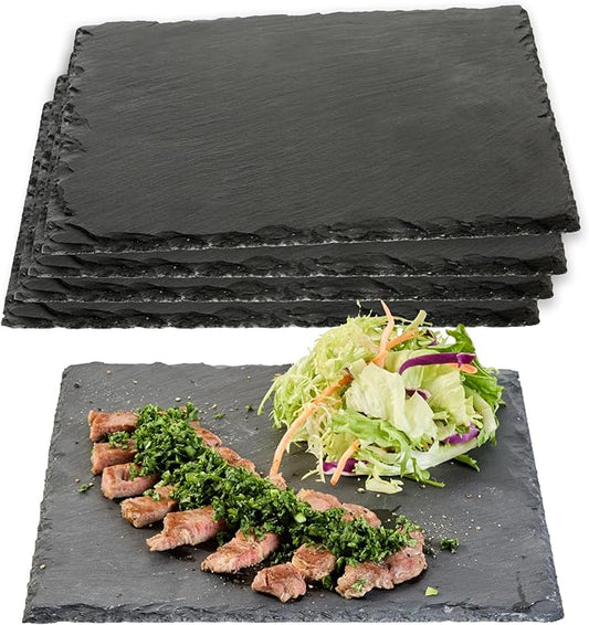 Restaurantware Slate Serving Tray 1 Pack of 10 x 10" Foam Feet Charcuterie Stone Plate Rustic Edges Freezable Black Square Serving Display Cheese Board for Kitchen, Gourmet, Dining, Parties