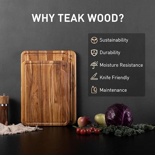 2 Pack Teak Cutting Board for Kitchen Wooden Chopping Board Charcuterie Board Non Slip Over Sink NOT Bamboo Stainless Steel Titanium Acrylic Acacia Olive Glass Plastic Silicone Metal