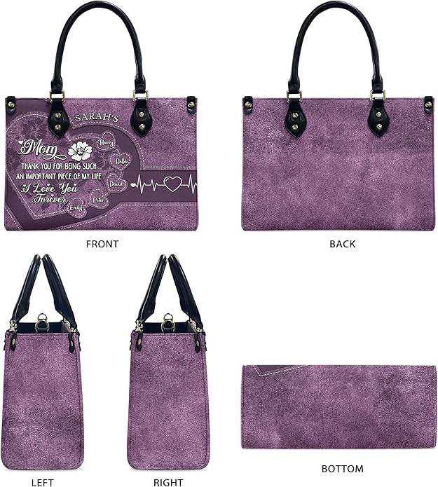 THUYPT Personalized Birth Flower Leather Bag for Mom, Women Faux Leather Handbags with Ziplock, Mother's Day Gifts