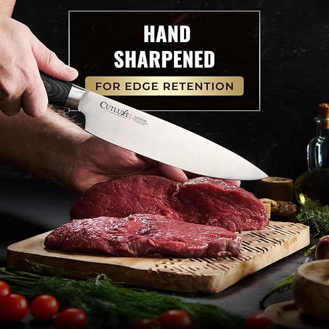 Cutluxe 3-Piece Chef Knife Set – Ultra Sharp Japanese Kitchen Knives, High Carbon Stainless Steel Blades, Full Tang Pakkawood Handles – Shinobi Series
