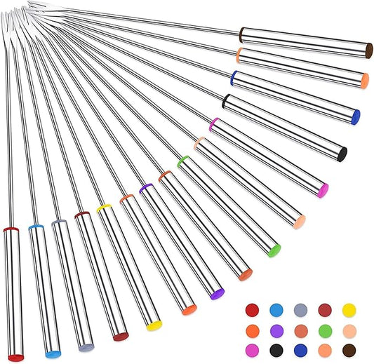 15pcs 9.6 Inch Fondue Sticks Stainless Steel Barbecue Forks with Heat Resistant Handle for Roast Meat Chocolate Dessert Cheese Marshmallows