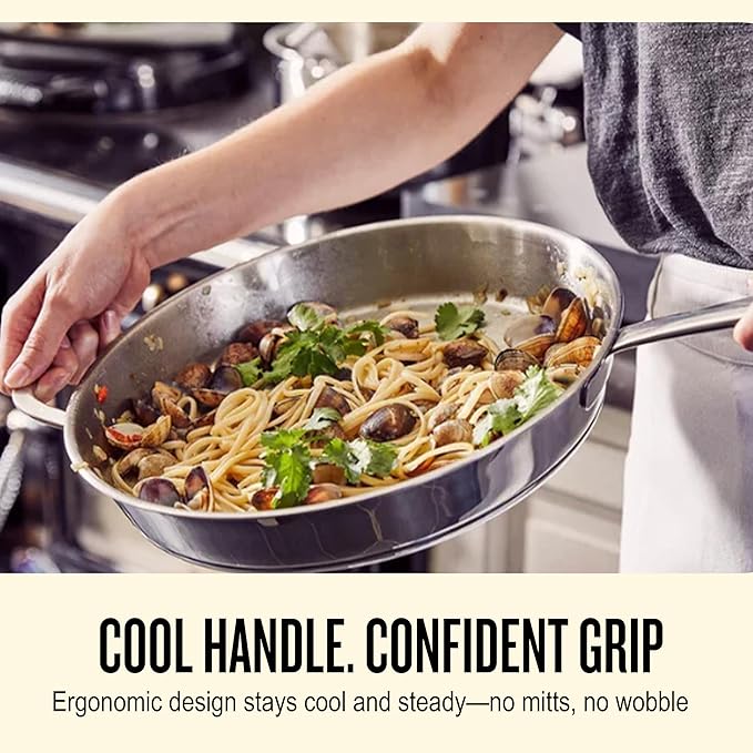 Alva Maestro 5-Ply Stainless Steel Frying Pan 9.5" - Oven Safe and Made without PFAS, PFOA & PTFE - Induction and All Stovetop Compatible with Even Heat Distribution