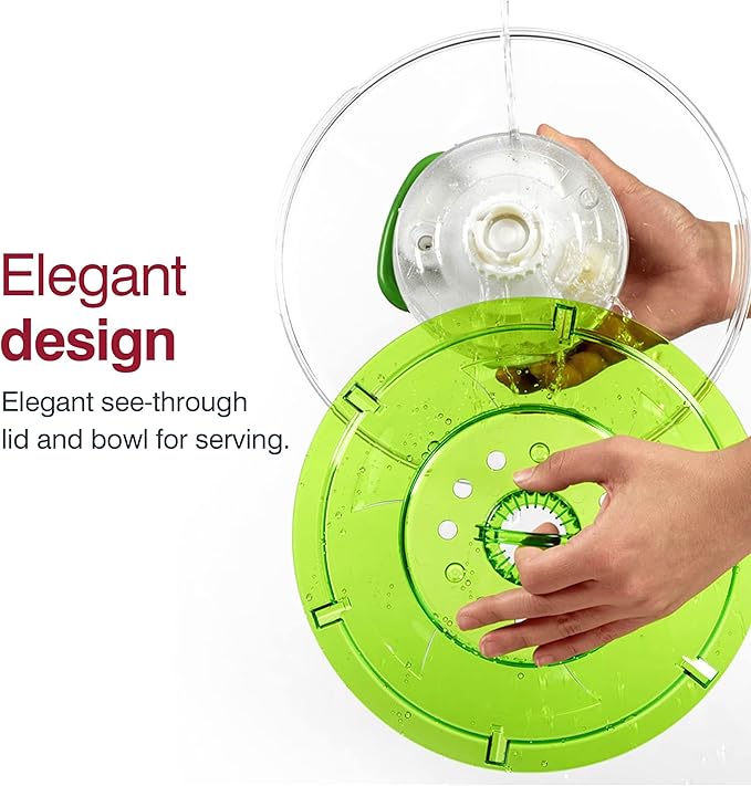 Zyliss Easy Spin 2 AquaVent Large Salad Spinner - Salad Spinner with Pull Cord - Salad Bowl for 4 to 6 Servings - Manual Vegetable and Fruit Dryer - Vegetable Spinner with Brake - Green, Large