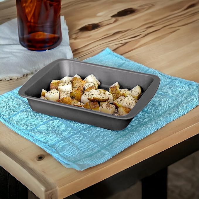 OvenStuff Nonstick Toaster Oven Bake & Roast Pans, 8.4-inch x 6.4-inch x 1.7-inch, Set of Two, Grey
