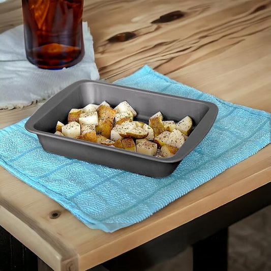 OvenStuff Nonstick Toaster Oven Bake & Roast Pans, 8.4-inch x 6.4-inch x 1.7-inch, Set of Two, Grey