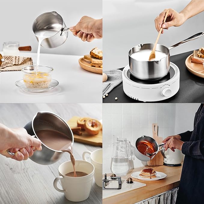 Coffee Milk Warmer Mini Butter Melting Pot Turkish Chocolate Sauce Pan Stainless Steel, 10oz/300ml Matching Gift Box
