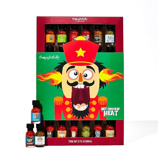 Thoughtfully Gourmet Holiday Hot Sauce Sampler Gift Set, 30-Pack with Unique Flavors Like Garlic Herb & Apple Whiskey, Festively Wrapped for Christmas