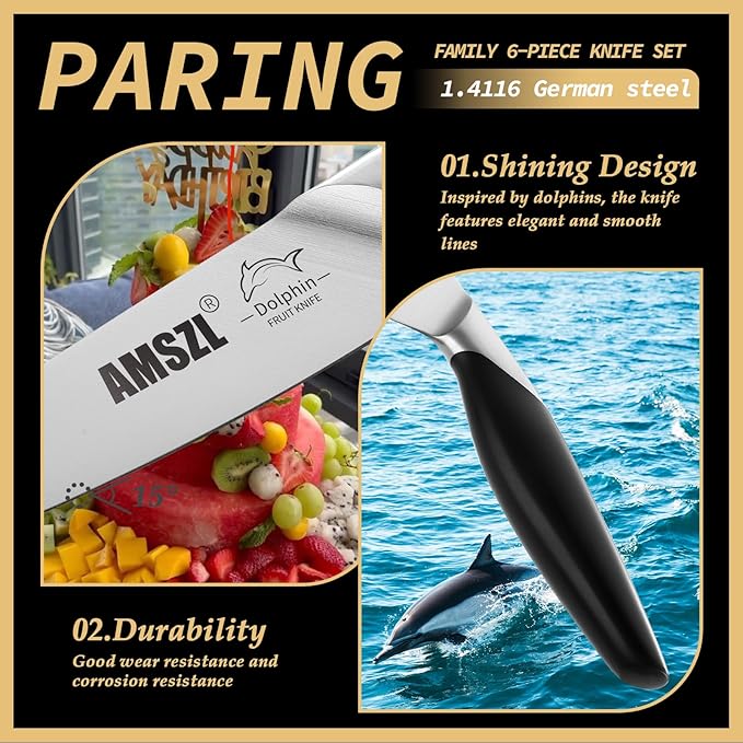 DOLPHIN Forged Paring Knife Set 2, German 1.4116 High Carbon Stainless Steel, Ultra Sharp & Durable, Comfortable Black ABS Handle, Perfect for Dinning & Fruit