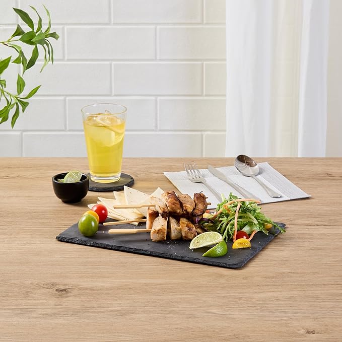 Restaurantware Slate Serving Tray 1 Pack of 11.8" x 7.8" Foam Feet Charcuterie Stone Plate Rustic Edges Freezable Black Serving Display Cheese Boards for Kitchen, Gourmet, Dining, Parties