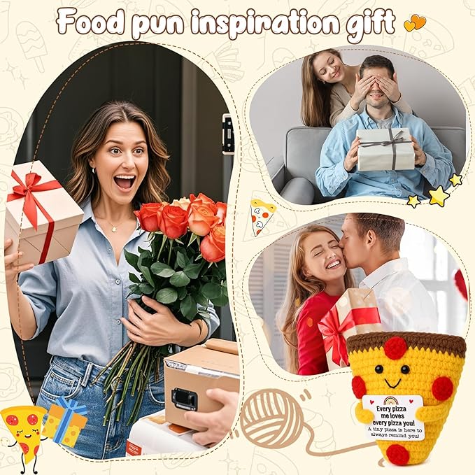 Romantic Gift For Couple Boyfriend Girlfriend Cute Handmade Crochet Pizza For Anniversary Valentine’s Day Love Gifts For Husband Wife Partner Small Birthday Gift Idea for Couples Pizza Decor
