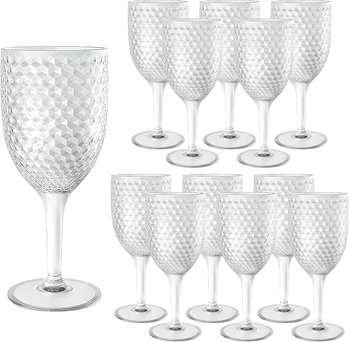 12PCS Plastic Wine Glasses 13oz,Acrylic Goblets Toasting Glassware,Unbreakable Cups Drinking Glasses for Bar Party,Wedding