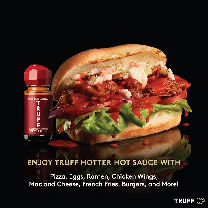 TRUFF Hotter Sauce 4-Pack Mini Set, Portable Travel Bottles of Gourmet Hot Sauce, Black Truffle and Chili Peppers, Gift Idea for the Hot Sauce Fans, An Ultra Unique Flavor Experience (1.5 oz, 4 count)