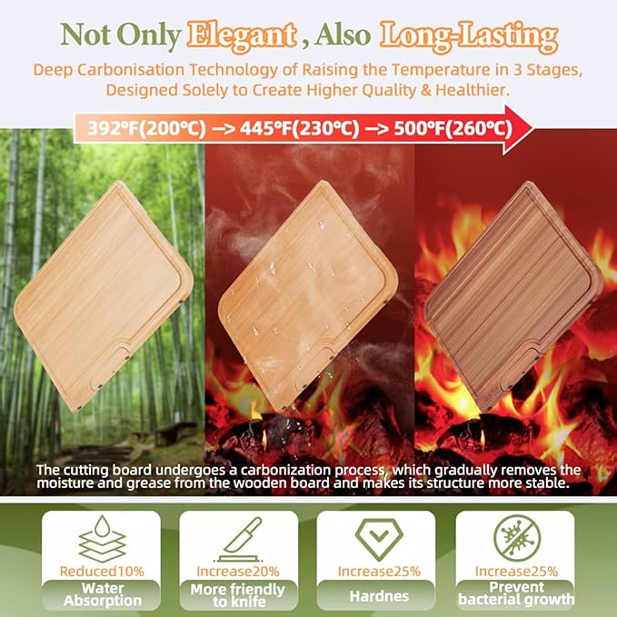 4-PCS Bamboo Cutting Board Set, Wood Cutting Board for Kitchen with Innovative Stand, Juice Groove & Handle, Double Sided for Chopping & Charcuterie Board, Kitchen Gift for Home Cooks, For Meat &Fruit
