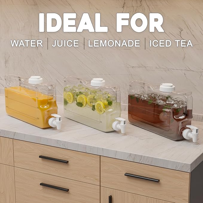 Refrigerator Drink Dispensers 1.1 Gallon Bottle with Spigot - BPA Free Plastic Water Jug Leak-Proof | Fridge Beverage Drink Dispenser for Parties, Convenient Handles