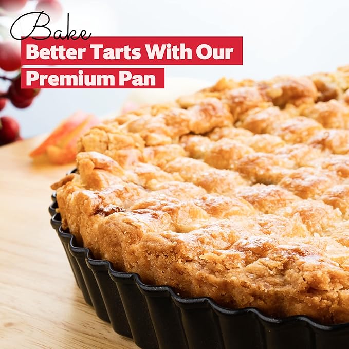 Tart Pan 10 Inch Removable Bottom- Carbon Steel Quiche Pan, Rust & Temperature Resistant Quiche Baking dish 550-600 °F- Non-Stick, Sturdy & Dishwasher Safe- Perfect for Baking Tarts (10 Inch)