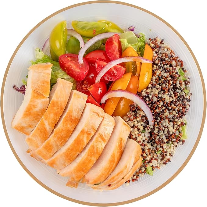 Restaurantware Plastic Plates 100 Pcs 7.25" Gold Rimmed Disposable Plates Heavy-Duty White Translucent Rippled Plastic Dinner Servers for Party, Weddings, Salads, Desserts, and Appetizers