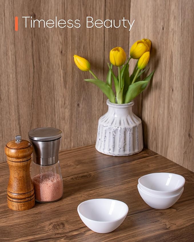 3 OZ White Dipping Bowl Set of 6, Opal Glass Small 3.5 inch Soy Sauce Dish, Mini Serving Pinch Bowls for Condiment Sushi Bread Ketchup BBQ Party