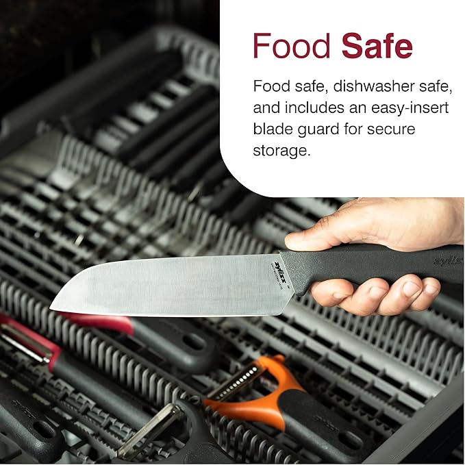 Zyliss Comfort Knife - Japanese Stainless Steel Blade - Non-Slip Contoured Handle for All Hand Sizes - Kitchen Tools with Safety Kitchen Blade Guards - Dishwasher Safe - 5.9" Santoku Knife
