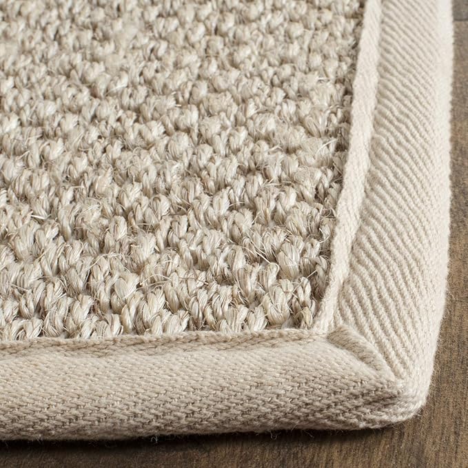 SAFAVIEH Area Rug 11' Square - Natural Fiber Collection - Marble & Beige, Sisal, Woven Design with Border (NF143C)