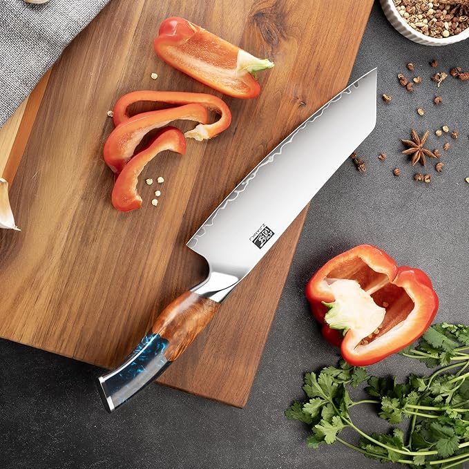 Chef Knife, 8-inch Hand Forged Professional Kitchen Knife with Japanese 10Cr15MoV Stainless Steel Gyuto Knife with Blue Ergonomic Handle, Razor-Sharp Cooking Knife in Gift Box