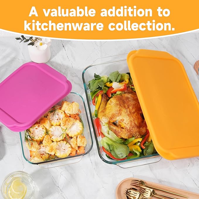 Silicone Lids for Pyrex 222丨233丨222-D丨233-D Glass Baking Dish, 2 Pack Silicone Lid for Pyrex Glass Dish, Dishwasher & Freezer & Microwave Safe (Baking Dish Not included)