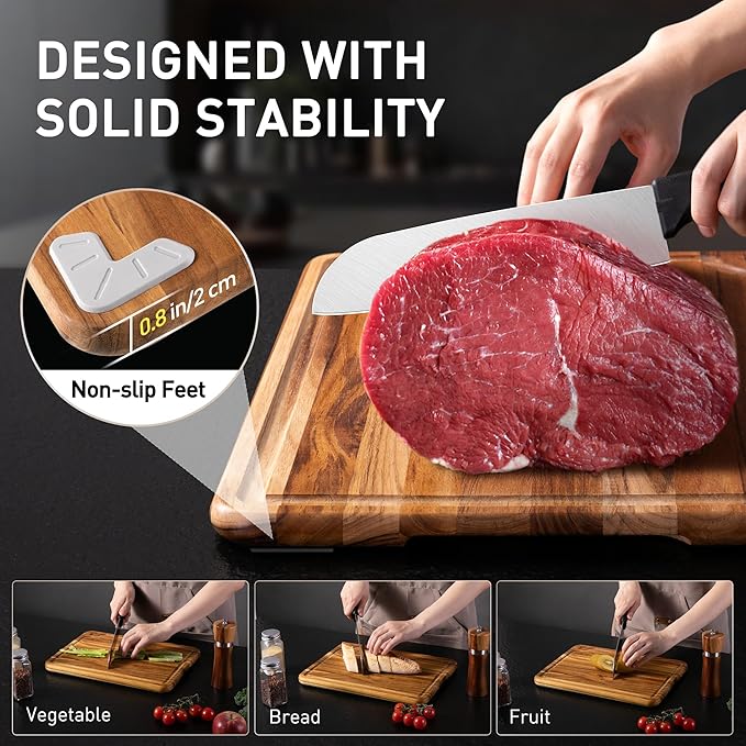 Teak Wood Cutting Board for Kitchen 12inch Charcuterie Board Serving Heavy Duty Non Toxic Slip Over Sink Solid Thick Haus Wooden Chopping Board Large Big Small Meat Best Kitchen Essential Gift