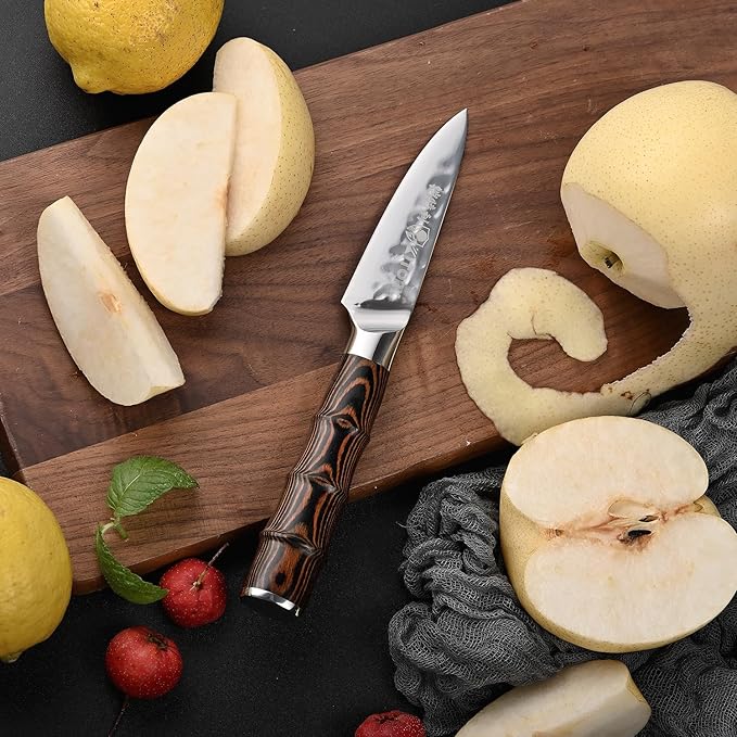 Kitory Paring Knife 3.5", Kitchen Peeling Knives, HC Stainless Steel, Hammered Ultra Sharp Peeler Blade, Bamboo Shape Handle Cooking Cutlery 2025 Gifts for Home & Restaurant