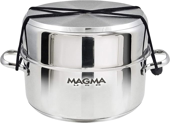 Magma 7 Piece Gourmet Nesting Stainless Steel Cookware Set with Ceramica Non-Stick, Induction Compatible, Oven Safe to 500°F - Suitable for All Stovetops, Removable Handles, Stainless Steel