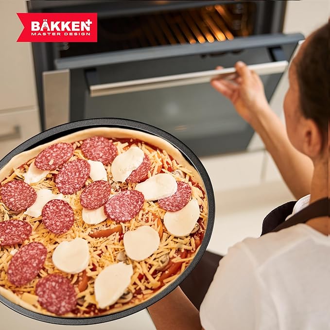 Bakken Swiss Pizza Tray Set 3-Piece – Gray Coating, Non-Stick, Round Steel Pizza Pans - Dishwasher Safe, Premium Bakeware for Home Cooking