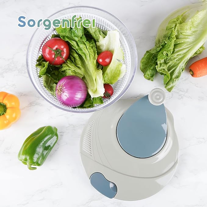 Salad Spinner, 4.3 Qt Lettuce Spinner with Double Drainage Holes, Locking Lid, BPA-Free & Non-Slip Base, Easy-Clean Vegetable & Fruit Dryer for Quick Meal Prep