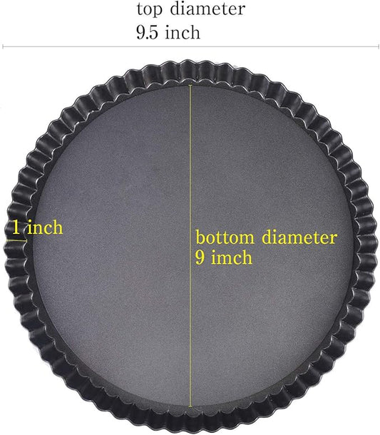 Tart Pan, 9 Inch Tart Pans, Non-Stick Removable Loose Bottom Carbon Steel 9In Tart Pan, The 9.5 Inches at the Top and 9 Inches at the Bottom, With a Depth of 1.1 Inches.