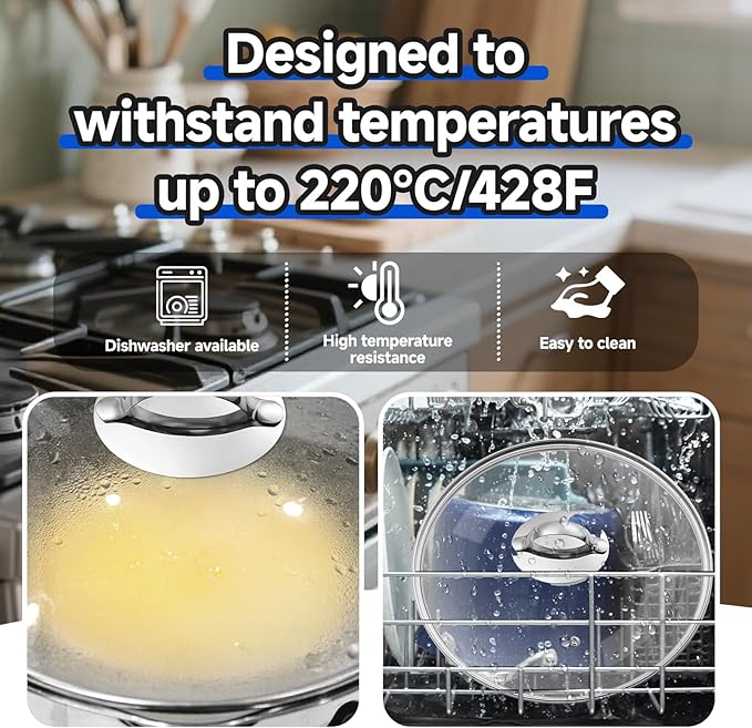 12 Inch Lid Compatible with Hexcla-Tempered Glass,Steam Vented, Dishwasher Safe