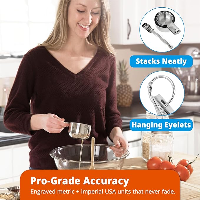 Premium 304 Stainless Steel Measuring Kit - 8-Piece Essential Cups and Spoons for Everyday Use, Stackable & Durable