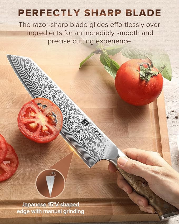 XINZUO Damascus 8.3 Inch Kiritsuke Chef Knife,Hand Forged High Carbon Steel Sharp Kitchen Cutting Knife,Comfortable Ergonomic Full Tang Figured Sycamore Wood Handle