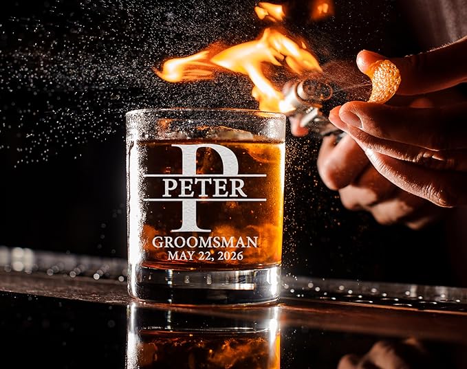 Set Of 2, Personalized Whiskey Glass For Groomsman Gifts, Best Man, Groom, 11oz Old Fashioned Custom Monogrammed Whiskey Glass