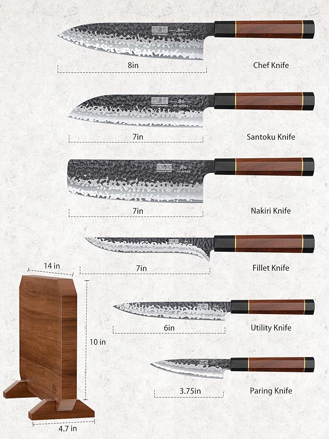 HOSHANHO 7 Pieces Knife Set with Magnetic Knife Block, Japanese High Carbon Steel Kitchen Knife Set, Ultra Sharp Chef Knives Set with Ergonomic Handle