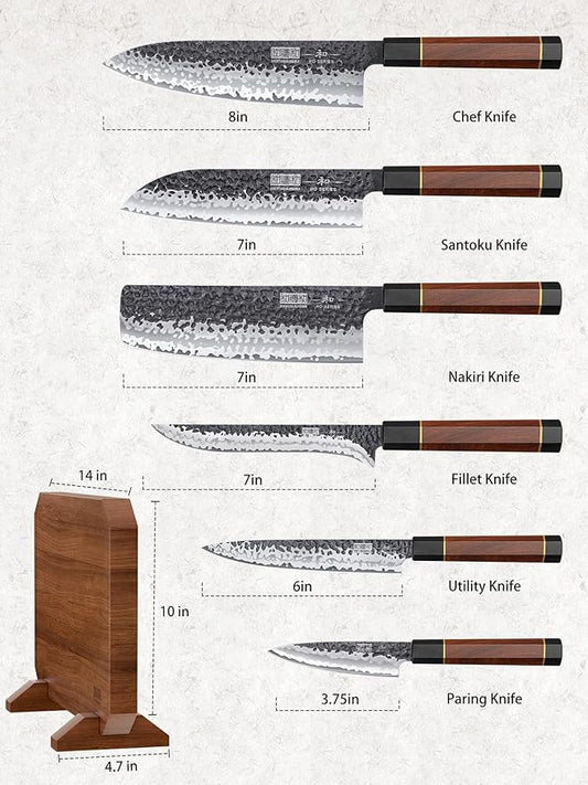 HOSHANHO 7 Pieces Knife Set with Magnetic Knife Block, Japanese High Carbon Steel Kitchen Knife Set, Ultra Sharp Chef Knives Set with Ergonomic Handle
