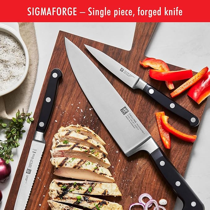 ZWILLING Professional S Knife Set with Block, Chef’s Knife, Serrated Utility Knife, 7 Piece, Bamboo