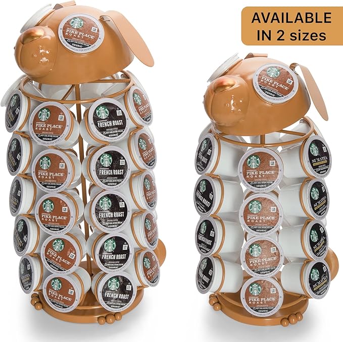 Made Easy Kit Carousel Coffee Pod Holder, Compatible with Keurig K-Pods K-Cups, Countertop Rack Storage Organizer, Metal Home and Kitchen Decor, Capsule Café Station Bar (Large, Brown Dog)