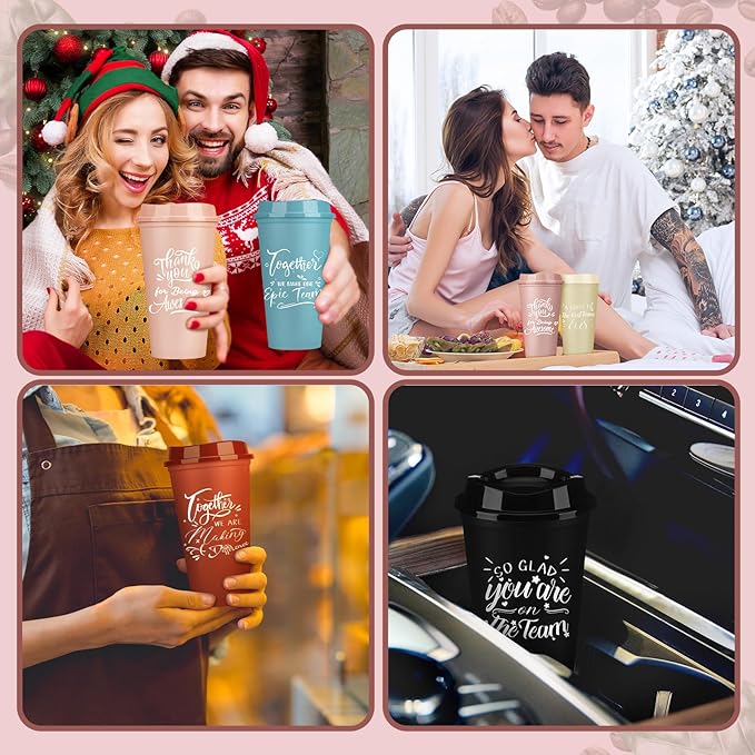 Pickmesh 15 Pcs Employee Appreciation Gifts Christmas Thank You Gift for Team Building 16 oz Teacher Plastic Coffee Cup with Lid Inspirational Travel Tumbler for Coworker Staff Pastor (Varicolored)