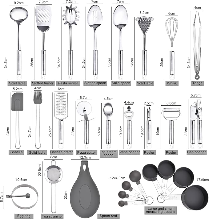 Stainless Steel Utensil Set, 28 Pcs Cooking Gadgets and Tools With Holder - Best Kitchen Tool Set Gift