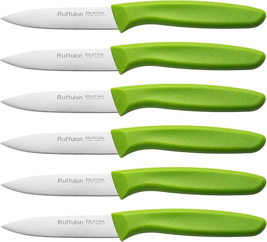 Paring Knife Fruit Knife Set (6 Pieces), Ultra Sharp Stainless Steel Vegetable and Fruit Knife with PP Plastic Ergonomic Handle for Cutting Fruits and Vegetables,Green