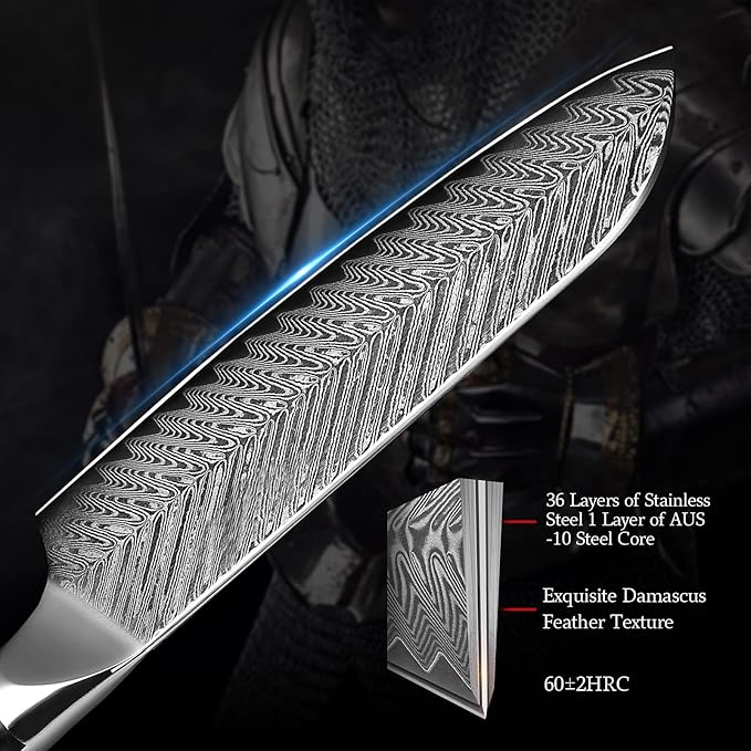 Arisman 7 Inch Santoku Knife, Japanese Damascus Steel Chef Knife, Sharp VG10 Kitchen Slicing Knife with Feather Pattern Blade and Full Tang Ergonomic G10 Handle