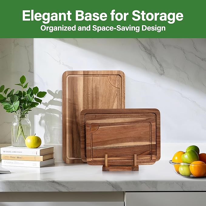 Wood Cutting Board For Kitchen, Wooden Cutting Board Set of 3 with Juice Groove, Double-Sided Chopping Board Serving Board for Meat, Vegetables and Cheese