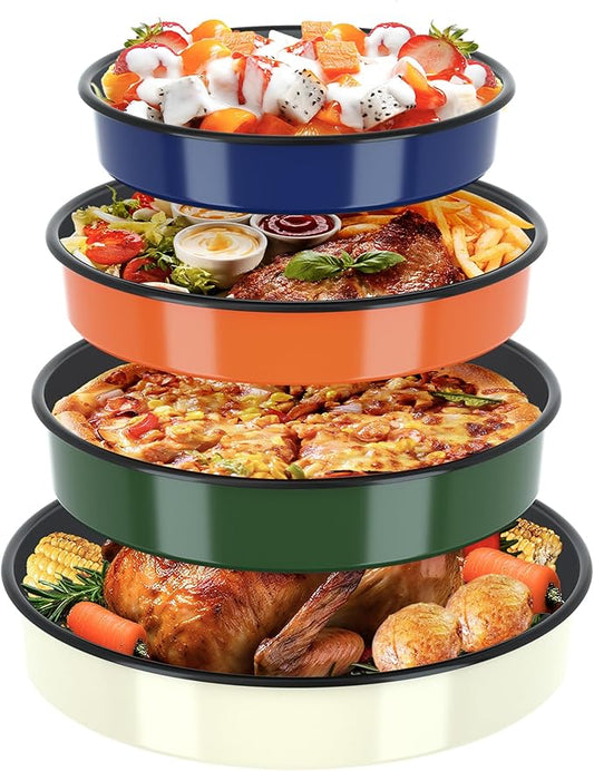 Enamel Round Baking Pans Set Roasting Dish 4-Pack 9/10/12/14 Inch Non Stick Large Cookware for Cake Bread Pie Pizza Turkey Steak, Non-Toxic Carbon Steel Oven Dishwasher Safe Thanksgiving Bakeware