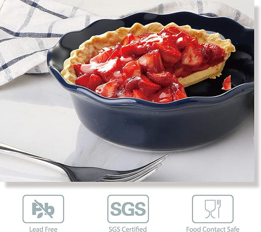 ONEMORE Pie Pans, 6.8 inch Small Chicken Pot Pie Plates 16 oz Deep Dish Pie Pan Ceramic Baking Plates for Dessert Oven Safe Round Baking Dish Pans Set of 4 - Blue