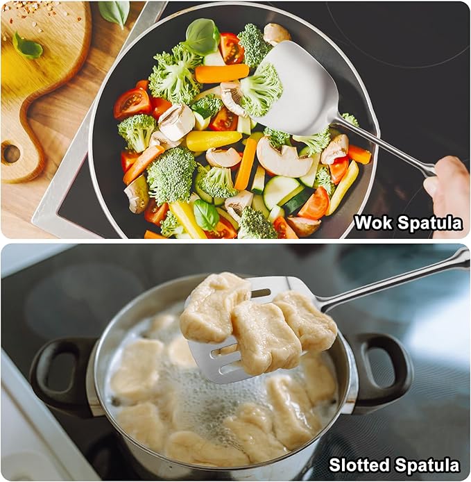 Stainless Steel Utensils Set, 2 PCS Metal Cooking Utensils Set, Slotted Turner (Dishwasher Safe)