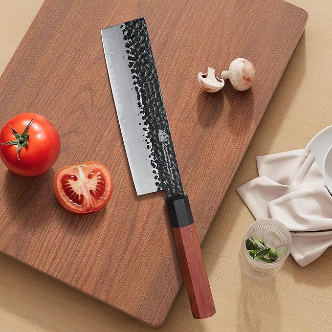 FINDKING Dynasty Series Japanese Nakiri Knife, Professional Vegetable Cleaver, 9Cr18MoV High Carbon Steel Blade, African Rosewood Octagonal Handle, for Shred, Slicing, Mincing, 7 Inches