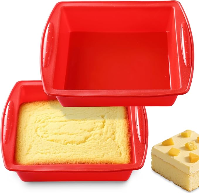 Silicone Square Brownie Pan 2 Pack, 8x8 Baking Pan for Brownies, Cakes, Bread, Pie & Lasagna – BPA Free, Heat Resistant,Flexible Silicone baking mold,Oven, Microwave, Dishwasher Safe